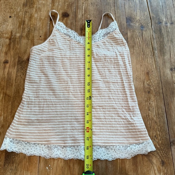 Talbots Organic Cotton Jersey Striped Lace Trim Cami Beige Striped Small NEW - Picture 7 of 10